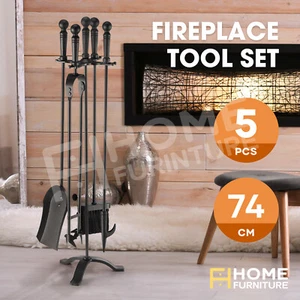 5PCS Fireplace Tool Set Firepit Tongs Fire Poker with Stand Brush Shovel Stove - Picture 1 of 11