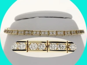 Diamond Tennis Bracelet 3.65CT 14K Yellow Gold  7 ⅛” Long - Picture 1 of 8
