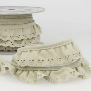 Broderie Anglaise Gathered Lace Trim - Taupe - 3.4cm - per metre - Picture 1 of 1