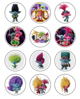 Decorações de cupcake de aniversário bolacha comestível Trolls (12) - Imagem 1 de 3
