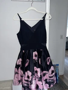 Xscape Womens Floral Print Fit & Flare Cocktail Dress Size 8 Navy Blue Pink - Picture 1 of 8