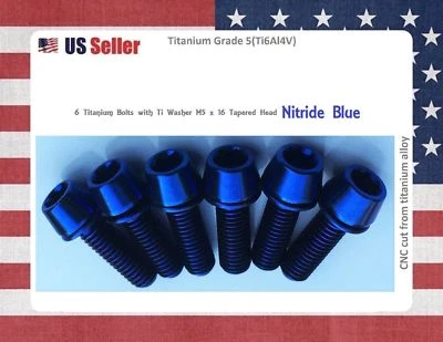 Perno de titanio M5 x 16 mm cabeza cónica GR5 PURO / perno Ti 6 piezas - AZUL para vástagos Foto 1 de 2