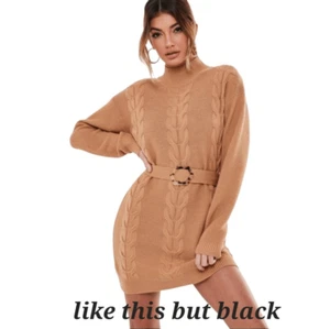 Missguided Women's Black Acrylic Cable Knit Mini Sweater Dress w Belt NEW - Picture 1 of 14