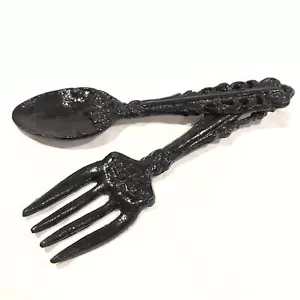 Cast Iron Spoon Fork Rustic 11” Country Kitchen Black Primitive Wall Decor - Picture 1 of 8