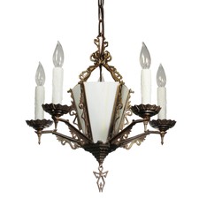 Art Deco Chandelier in Brass, Antique Lighting, NC3183