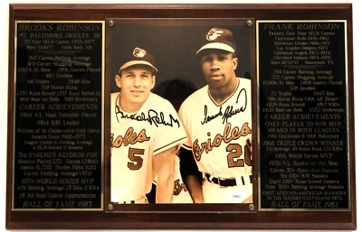 Brooks Robinson and Frank Robinson Signed HOF 8x10 Photo with Plaque JSA COA - Image 1 of 4
