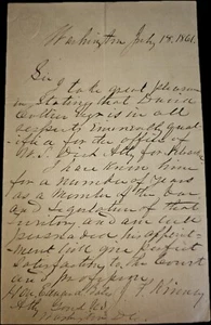 Rare 1861 Endorsement Nebraska Territory John Fitch Kinney To AG Edward Bates - Picture 1 of 2