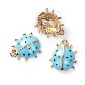 10 Colourful Blue Ladybird Gold Plated Design Charm Pendants with Enamel Detail - Picture 1 of 2
