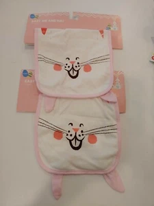 Lot/2 Baby Bib and Bunny Ear Hat Set Pink Cotton 0-6 months - Picture 1 of 3
