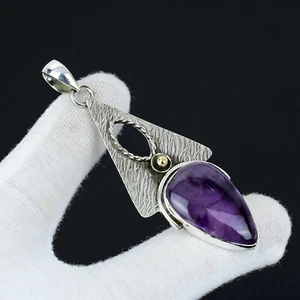 Amethyst Edelstein Anhänger Handgemacht 925 Sterling Silber Anhänger Für Sie - Bild 1 von 4