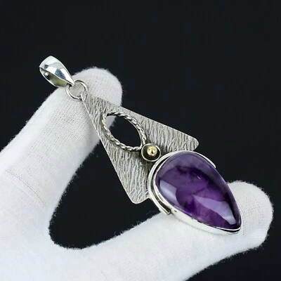 Amethyst Edelstein Anhänger Handgemacht 925 Sterling Silber Anhänger Für Sie - Bild 1 von 4