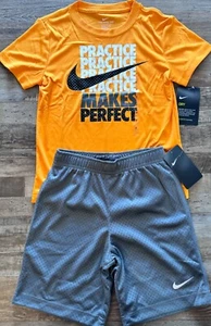 NWT Nike Little Boys 7 Gray/Light Orange PRACTICE MAKES PERFECT Shorts Set - Picture 1 of 3