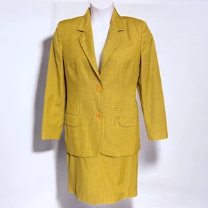 90s Gerani Italian Wool Skirt Suit Size M Saffron Yellow Retro Preppy Minimalist - Picture 1 of 13