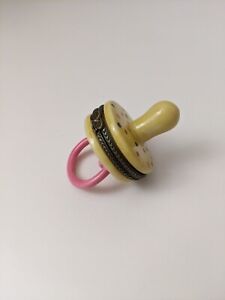 Baby Pacifier  Trinket Box Hinged Keepsakes First Tooth Lock of Hair Pink Yellow