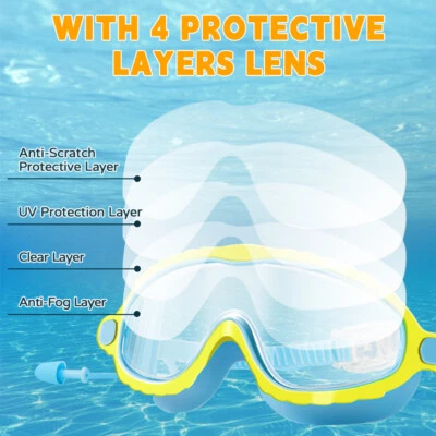 Kids HD Clear Anti Fog UV Protection Swimming Goggles Adjustable Swim Glasses - Image 1 of 4