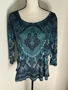 World Unity Women's Bedazzled Blouse Blue Teal Size XL - Picture 1 of 13