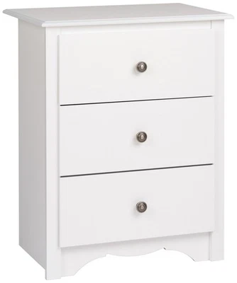 Mesita de noche Monterey 3 cajones mesita de noche blanca con tapa curva y perillas de metal Foto 1 de 4