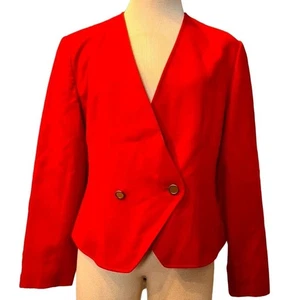 Vintage Pendleton Power-Blazer Schurwolle Gr. 12 rot gold adrett Statement Militär - Bild 1 von 12