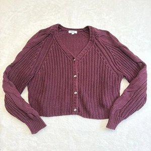 525 Cable Knit Cardigan Sweater Maroon button down Sz L - Picture 1 of 11