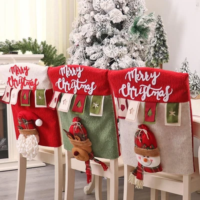 Christmas Chair Back Covers Set of 6, 3D Cute Santa Claus Snowman Reindeer A - Image 1 of 4