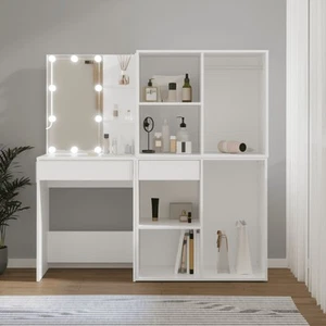 LED Schminktisch mit 2 Schränken Spiegel Kosmetiktisch Frisiertisch Weiß vidaXL - Bild 1 von 12