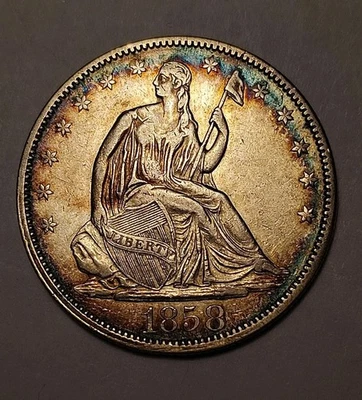 1858-O  SEATED  HALF DOLLAR  EF Detail, FS-301, WB-108 Errant 8 From rock Rock - Image 1 of 3