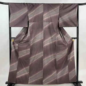 Kimono Komon M 162cm Purple Silk Tsumugi Fabric Used with Seal - Imagen 1 de 5