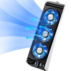 Lüfter für PS5 mit blauem LED-Licht / 2 USB 3.0-Anschlüsse / 2 Lüftergeschwindigkeiten, weiß - Bild 1 von 7