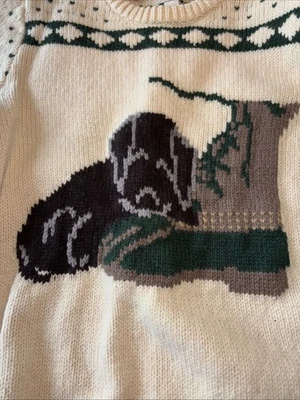 82 LL Bean 经典 Ragg 羊毛狗靴毛衣 Intarsia Puppy Labrador XS — 第 1/4 张图片