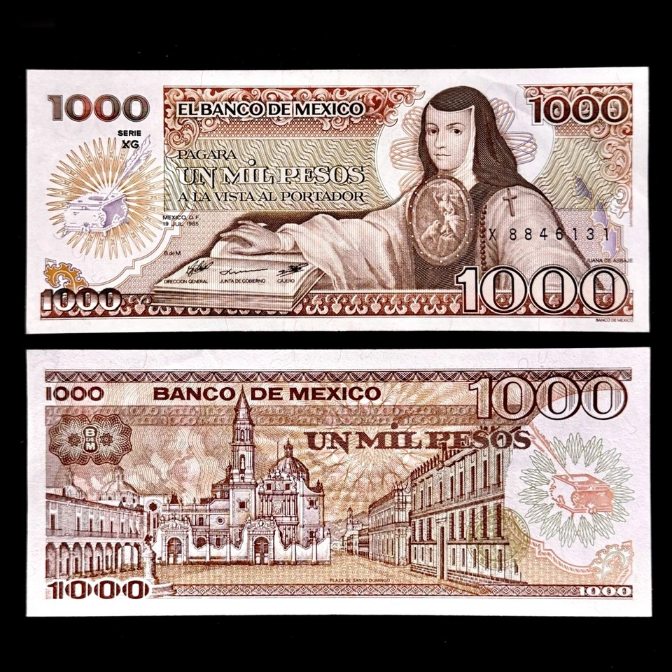 1985 Mexico Paper Money $1000 Pesos Juana De Asbaje Banknote Currency Bill UNC — 第 1/1 张图片