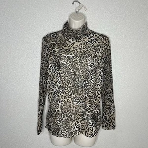 CHICO'S Size 1 Animal Print Sheer Lined  Nylon Turtleneck Top Medium - Picture 1 of 6