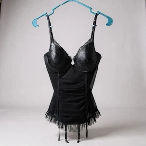 Victoria’s Secret Very Sexy corset top Garters  black lace mesh size large EUC - Picture 1 of 10