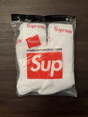 Calcetines Supreme Hanes Crew - Blanco Paquete de 4 Talla 6-12 Auténticos Nuevos Foto 1 de 2