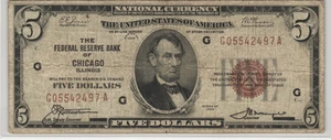 Fr.1850-G 1929 Chicago $5 Federal Reserve Bank Note Fine - Picture 1 of 2