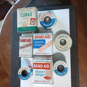 Vtg. Band-Aid & Curad Metal Box Tins Lot of 4 + Johnson & Johnson Adhesive Tape - Picture 1 of 14