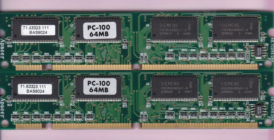 128MB 2x64MB PC-100 SIEMENS BAS9024 71.63323.111 Ram Kit PC100 3.3V SDRAM 8Mx64 - Image 1 of 2
