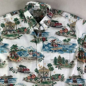 Reyn Spooner Mele Kalikimaka Hawaiian Shirt XL White woody Snowman surf Santa - Picture 1 of 9