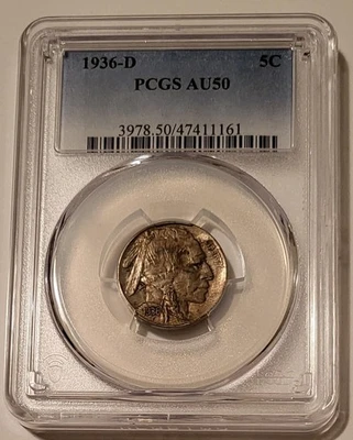 1936 D Buffalo Nickel AU50 PCGS Toning - Image 1 of 4