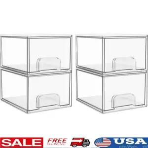 4 Pack Clear Stackable Storage Drawers Acrylic Organizer For Bathroom Kitchen  - Picture 1 of 8