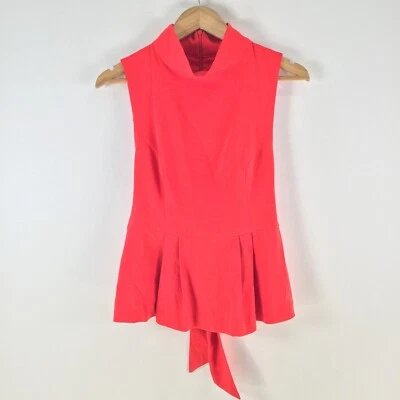 Wish Mujer Blusa Top Talla 12 Rojo Sin Mangas Cremallera Cuello Alto Cinturón 110721 Foto 1 de 4