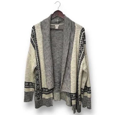 Cardigã tribal geométrico feminino Chico's preto tamanho grande asteca cottagecore boho - Imagem 1 de 4