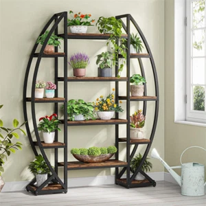 XXL Large Plant Stand Half-moon Shape Bookshelf Curved Oval Flower Pot Rack Deco - Picture 1 of 12