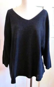 Eileen Fisher Top Sz L V-Neck Black 100% Linen Ribbed 3/4 Sleeve - Picture 1 of 6