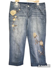 Gloria Vanderbilt Damen Capri Jeans bestickt beige Blumen distressed Gr. 8 - Bild 1 von 7