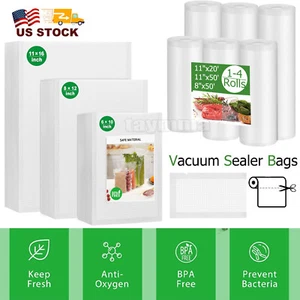Bolsas selladoras al vacío rollos gigantes 8"x50' 11"x50' 8x20 bolsa en relieve para ahorrar alimentos 4 mil - Imagen 1 de 11
