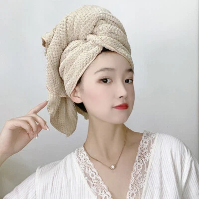 Toalla de secado de cabello envoltura turbante cabeza de microfibra gorra de baño secado rápido giro banda sombrero Foto 1 de 4