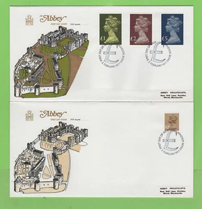 * ESPECIAL* G.B. Definitivos de alto valor 1977 y 50p en dos Abbey FDC, Windsor - Imagen 1 de 1