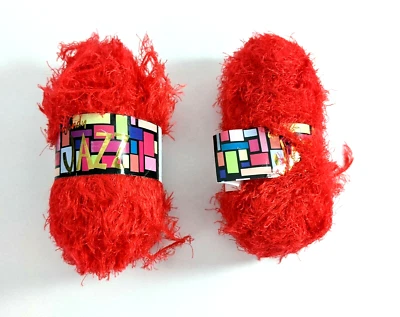 1  50g Skein + Partial Wendy Jazz Yarn Texas Red #1304 Nylon Eyelash Fancy  - Image 1 of 2