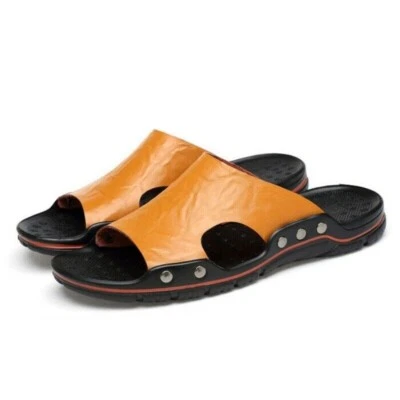 Zapatillas de cuero para hombre verano playa moda sandalias informales planas toboganes talla grande Foto 1 de 4