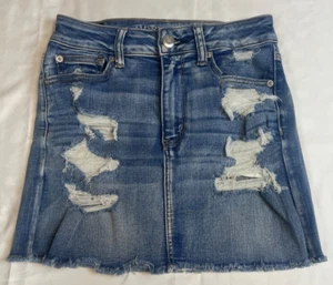 American Eagle Distressed Destroyed Next Level Stretch hoher Bund Denim Rock 6 Y2K - Bild 1 von 9